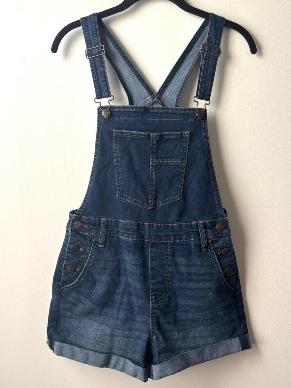 No Boundaries blue stretch denim short overalls shorteralls